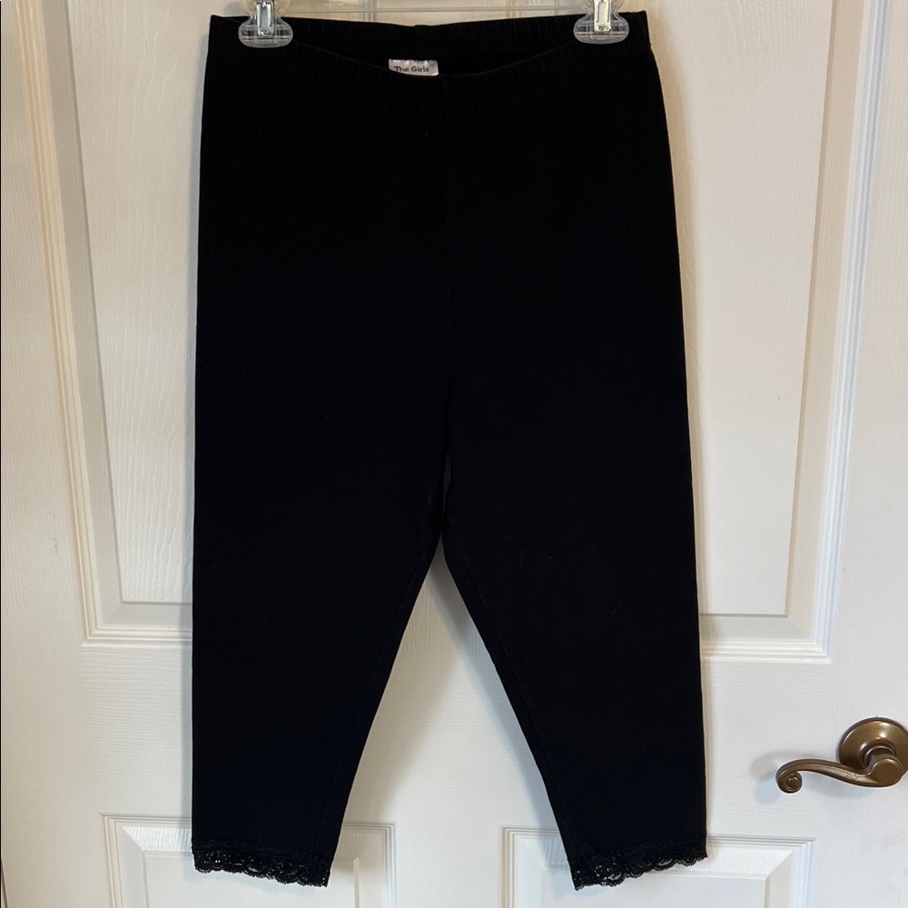 The Girls Black Capri Leggings with Lace Trim